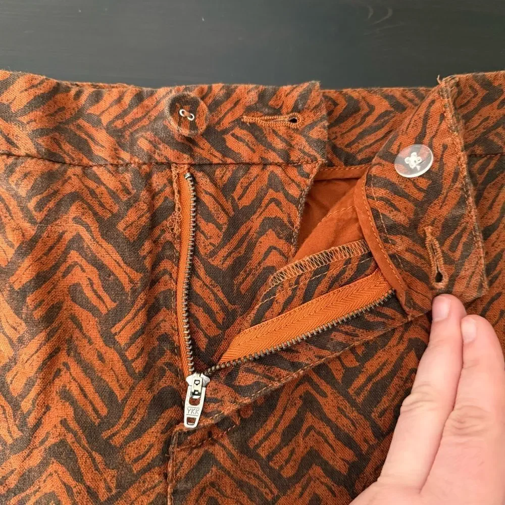 Garnet Hill Pants Womens Sz 8 Orange Rust 100% Linen Chevron Print Wide Leg Boho